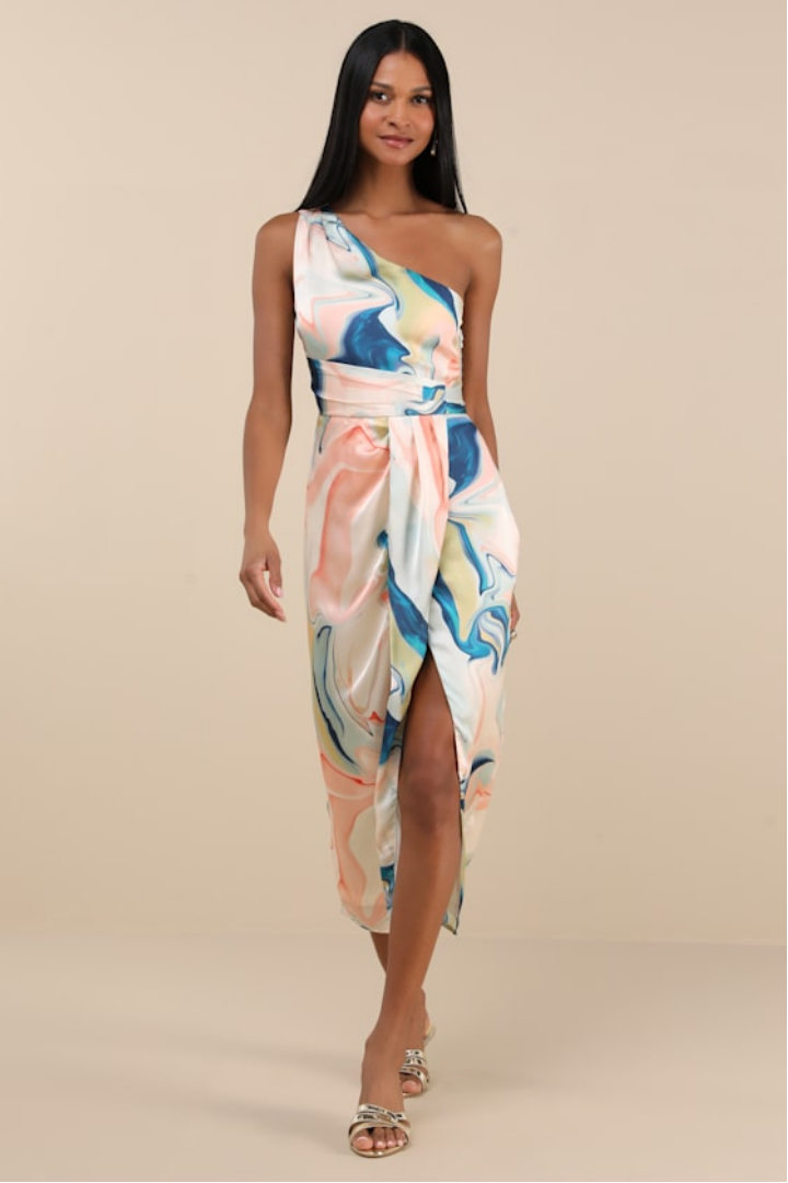 Image of Rhema White Multi Abstract Print Satin Midi Dress | Lulus