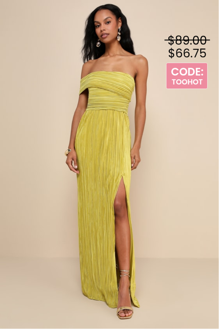 Image of Poised Performance Chartreuse Plisse One-Shoulder Maxi Dress | Lulus