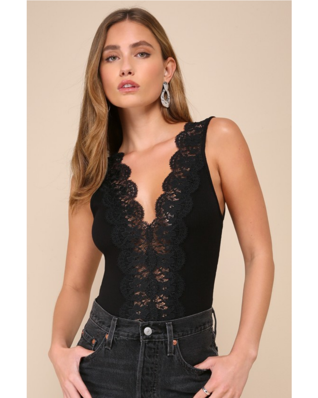 Image of Ravalli Black Lace Ribbed Sleeveless Bodysuit | Lulus