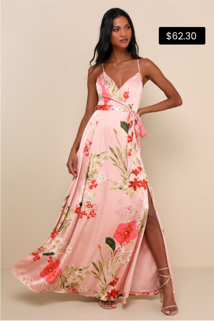 Image of Still the One Blush Pink Floral Print Satin Maxi Dress | Lulus